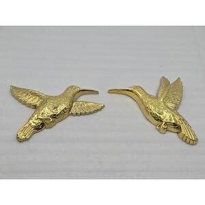 2 Vintage Hummingbird Wall Plaques 1986 Gold Tone Syroco Resin Homco Inc. # 7669
